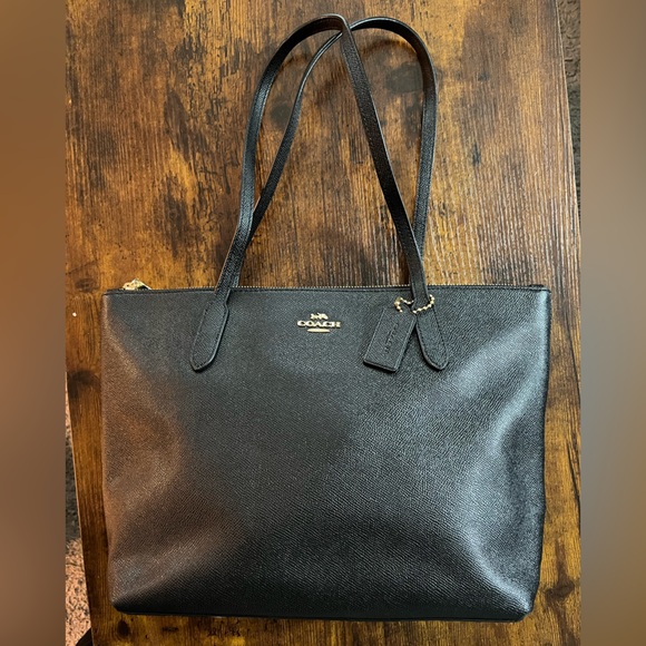 Coach Handbags - Coach Black saffiano Leather zip top city Tote